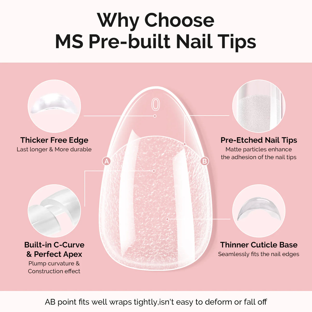 300Pcs Acrylic Nail Tips - Half Matte Clear Full Cover and Nail glue set - Almond