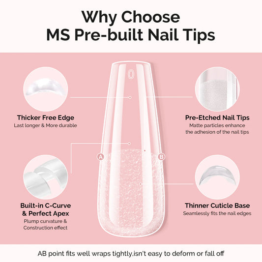 300Pcs Acrylic Nail Tips Long Coffin Set