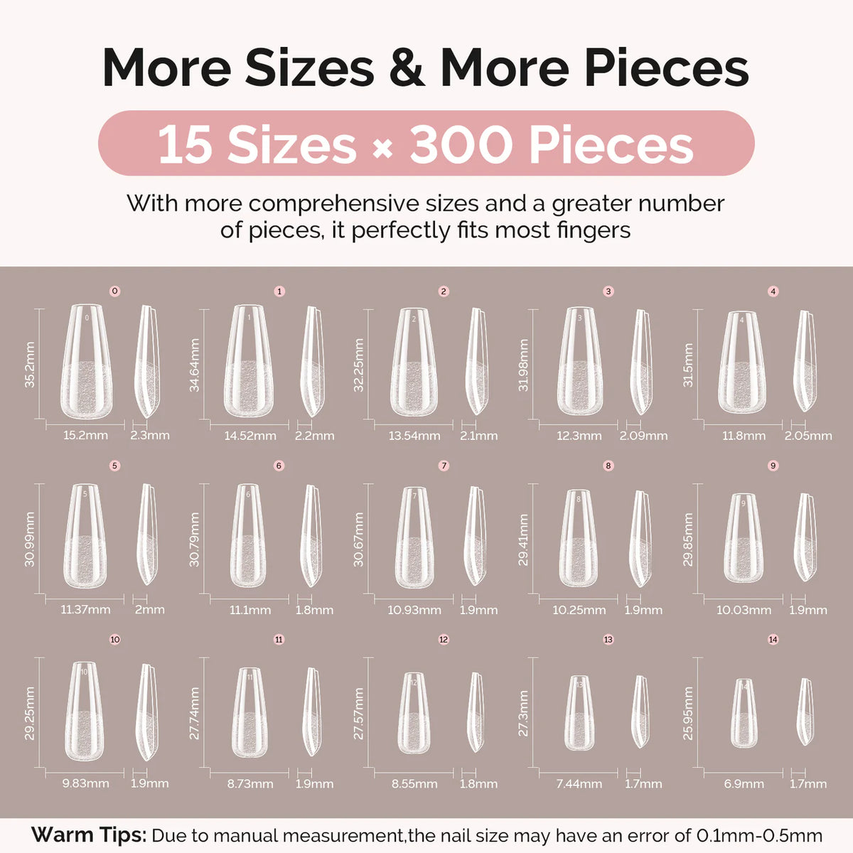 300Pcs Acrylic Nail Tips Long Coffin Set