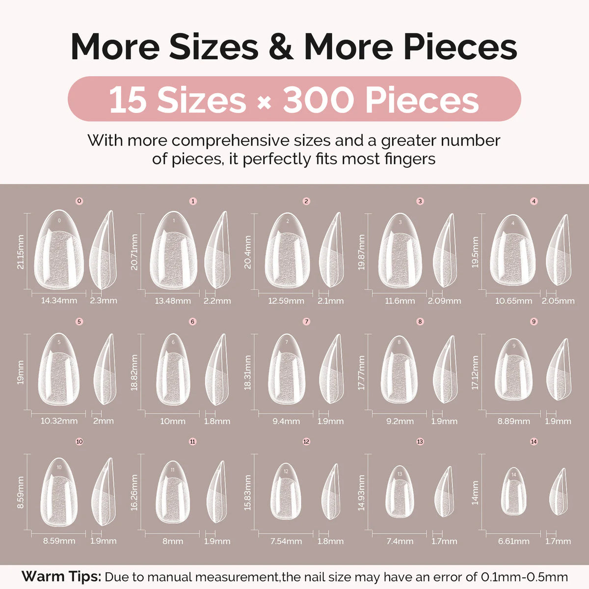 300Pcs Acrylic Nail Tips - Half Matte Clear Full Cover and Nail glue set - Almond