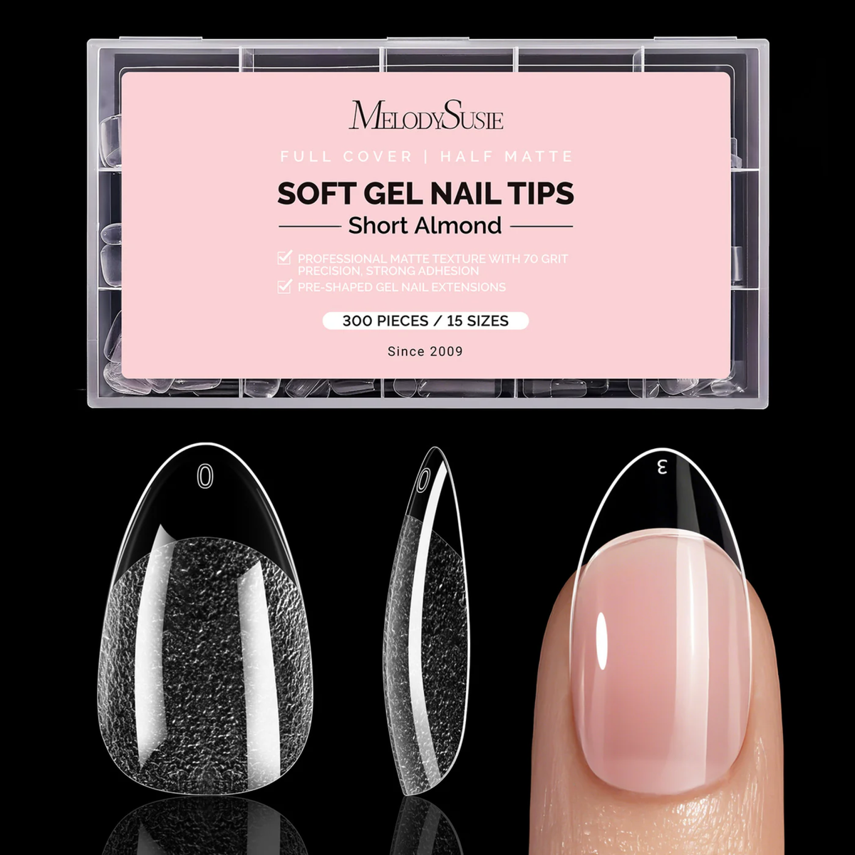 300Pcs Half Matte Clear Acrylic Full Cover Nail Tips - Short Almond