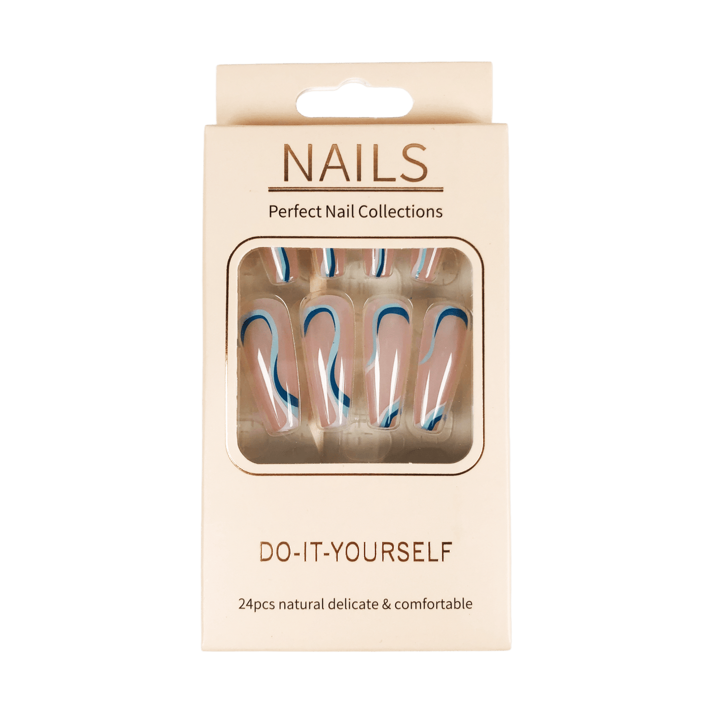 Euphoria nails PressOn gervineglur með bláum línum