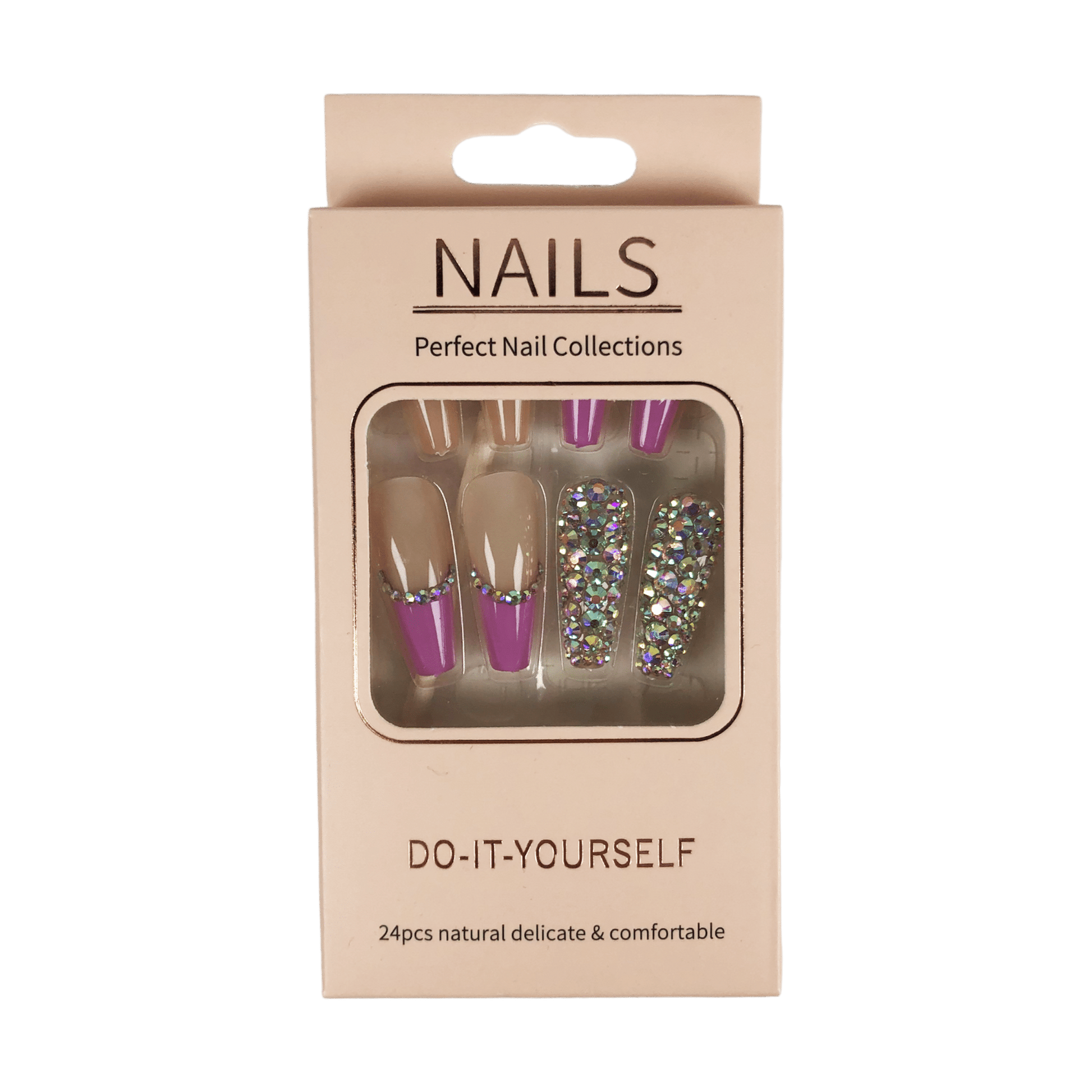 PressOn gervineglur bleikar með rhinestones