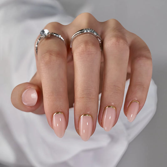 Press On neglur - Nude with Gold line