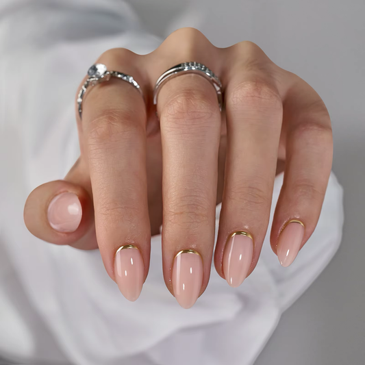 Press On neglur - Nude with Gold line