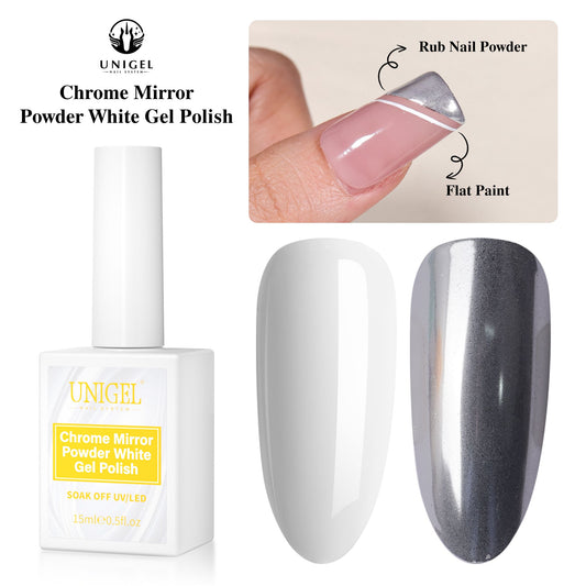 Super White Chrome Mirror Powder Gel Polish HEMA FREE