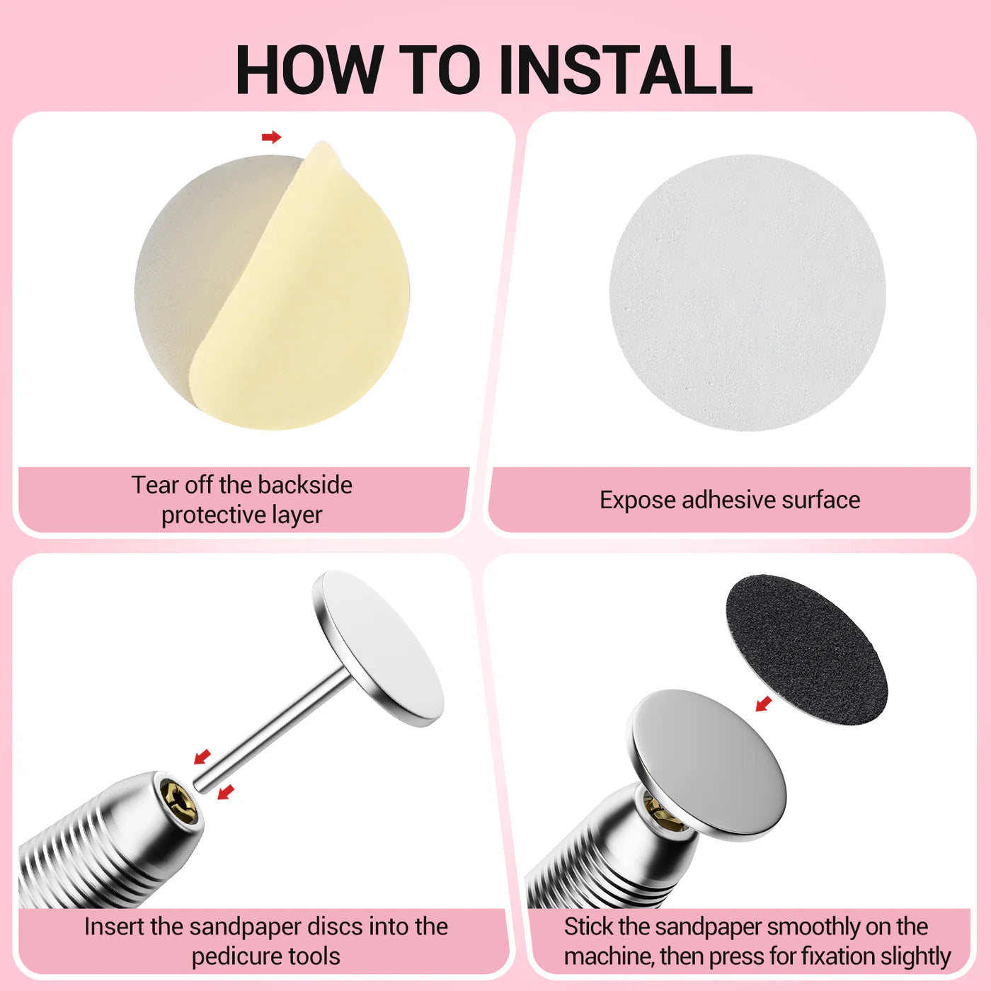 60 Pcs Replacement Sandpaper Discs with 25mm Metal Nail Drill Bit