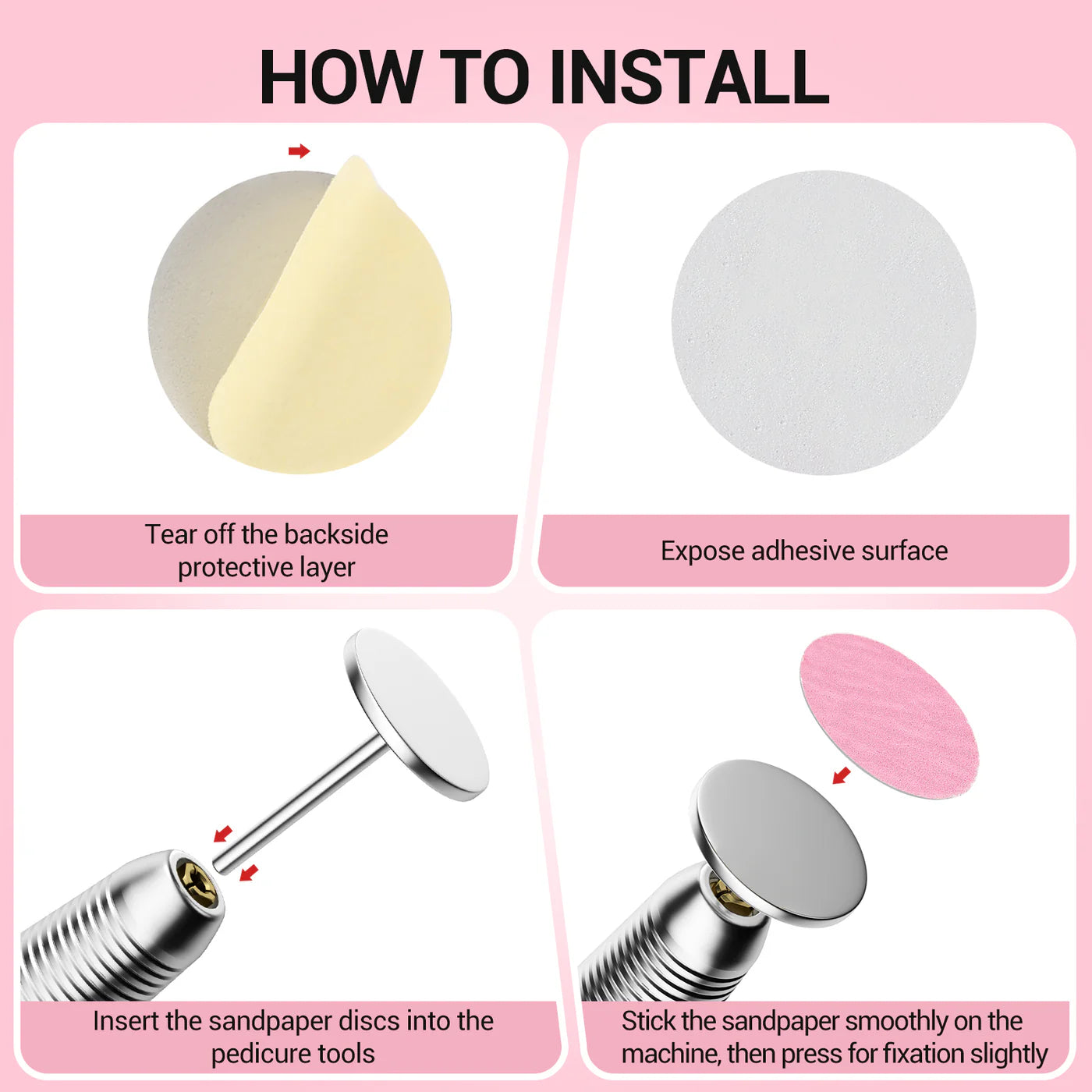 60 Pcs Replacement Sandpaper Discs with 25mm Metal Nail Drill Bit