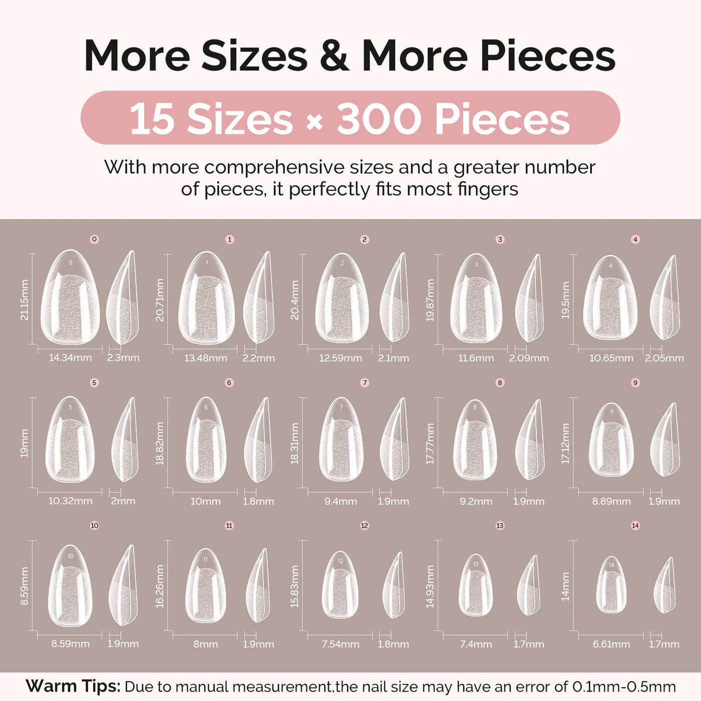 300Pcs Acrylic Nail Tips - Half Matte Clear Full Cover and Nail glue set