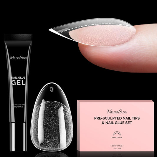 300Pcs Acrylic Nail Tips - Half Matte Clear Full Cover and Nail glue set