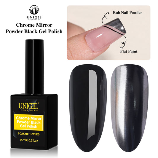 Chrome Mirror Powder Black Gel Polish HEMA FREE