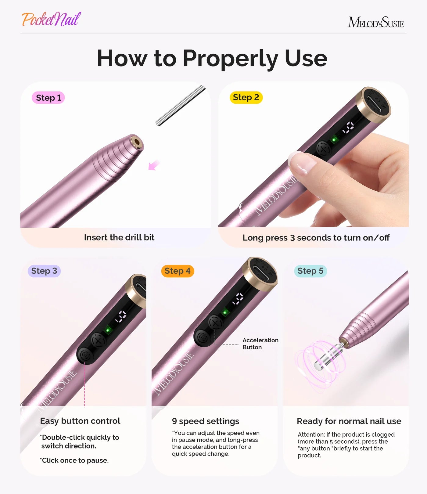 PocketNail PC100GR Innovative Pen-Shaped Portable Nail Drill 20,000RPM