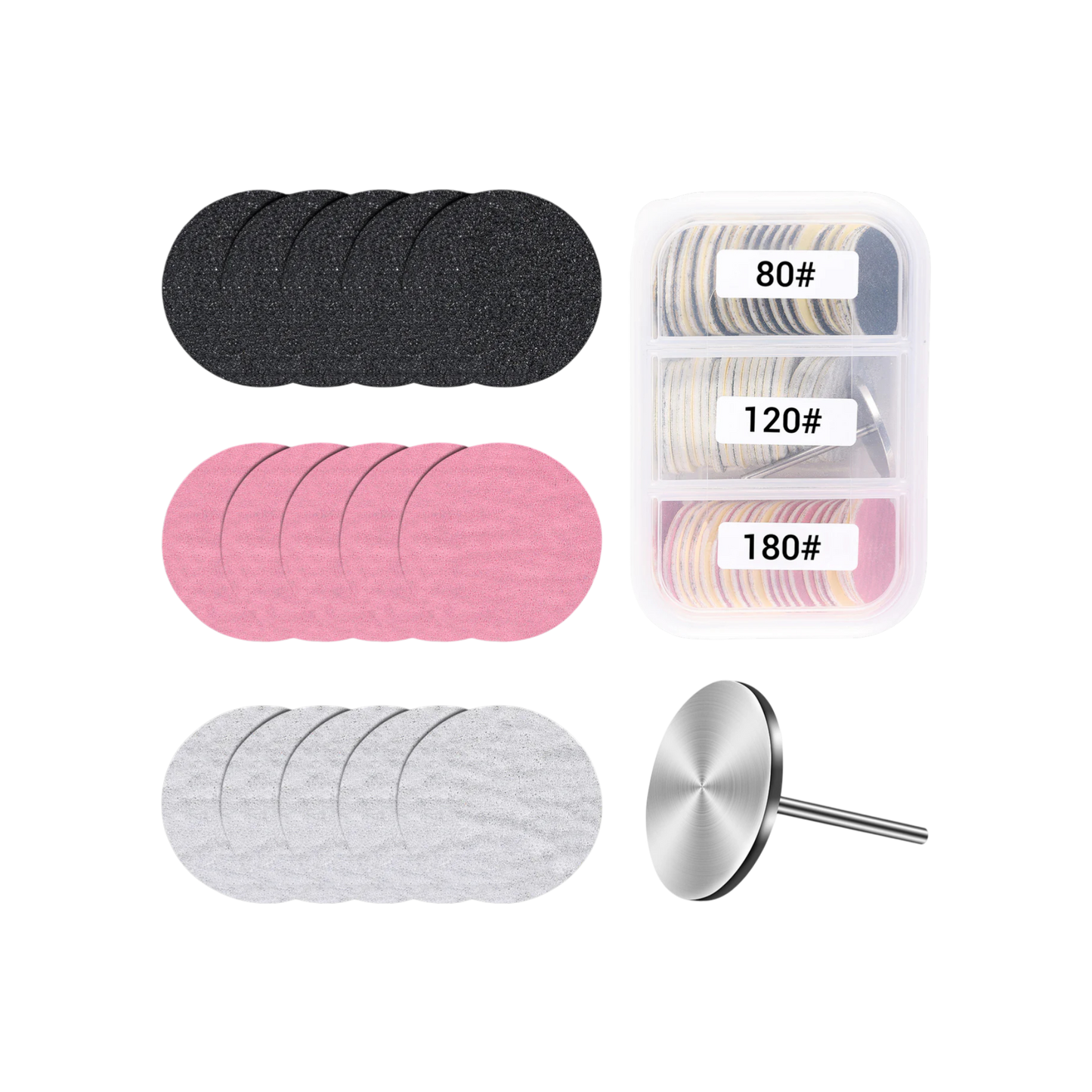 60 Pcs Replacement Sandpaper Discs with 25mm Metal Nail Drill Bit